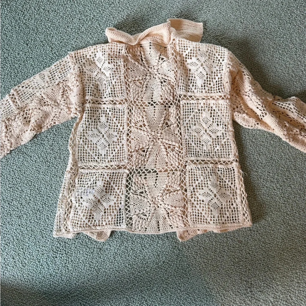 Zara Beige Crochet Lace Cardigan - Picture 7 of 9